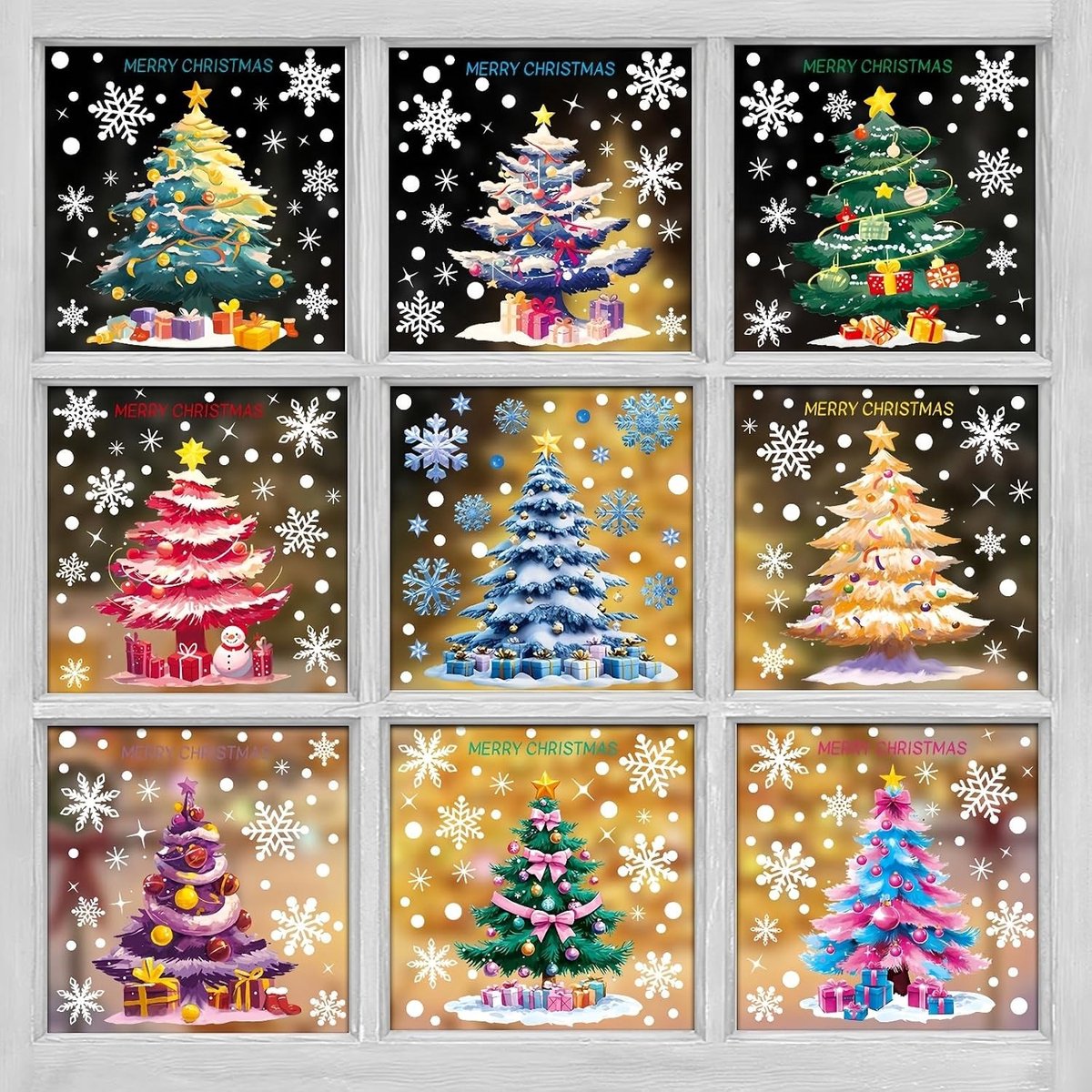 Kerst Raamstickers - Kleurrijk - 30 x 20 cm - Herbruikbare Decoratie met Kerstelementen - Voor Thuis en Kantoor