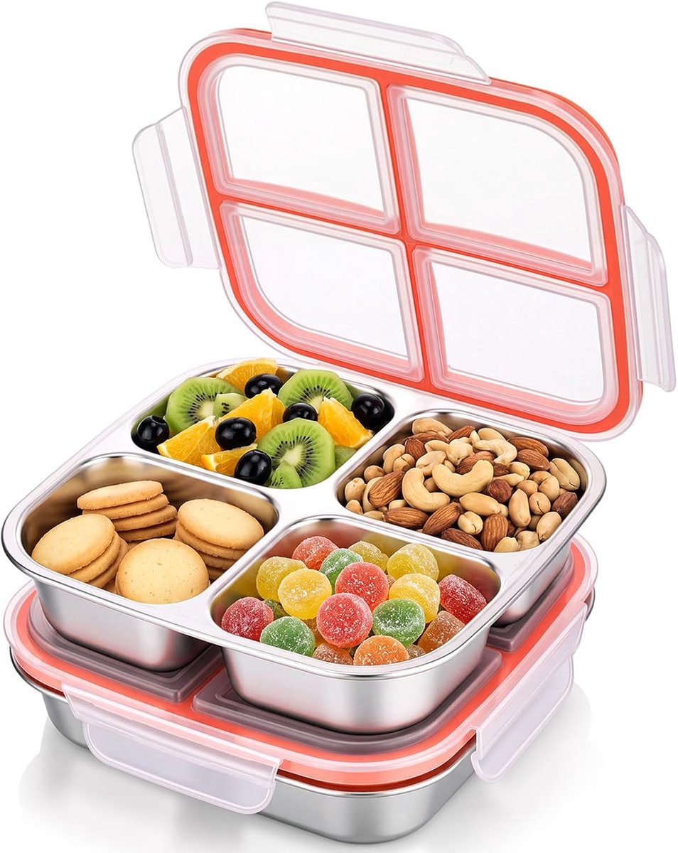 KZQ Roestvrijstalen Lunchbakjes Set van 3 Stuks - 600 ml Voedselcontainers voor School, Werk en Picknick, Luchtdicht en Stapelbaar, Geschikt voor Kinderen en Volwassenen