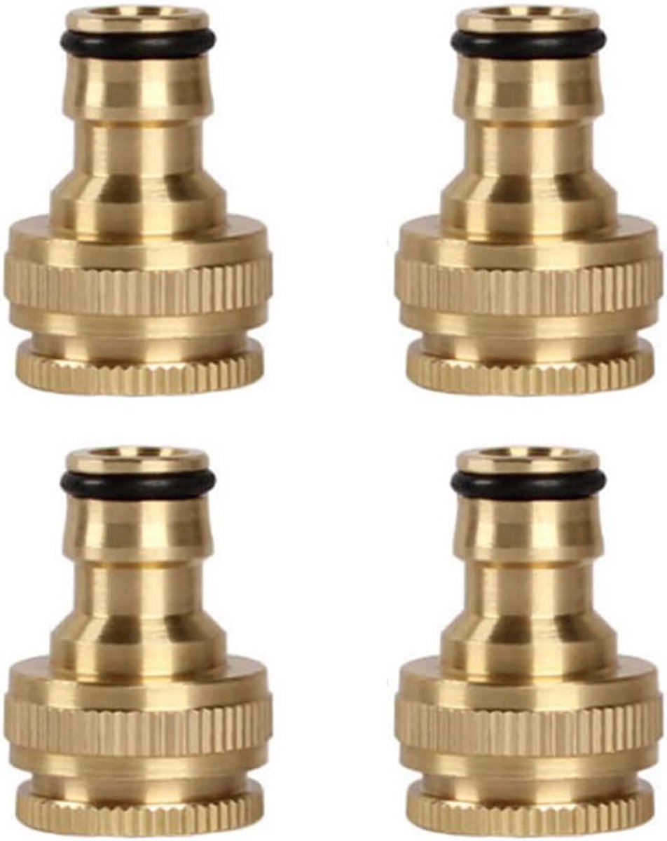 4 Pcs Water Tap Connector, Brass Tap Connector, Faucet Adapter 1/2 Inch and 3/4 Inch for Garden, Quick Coupling - ShopVlot