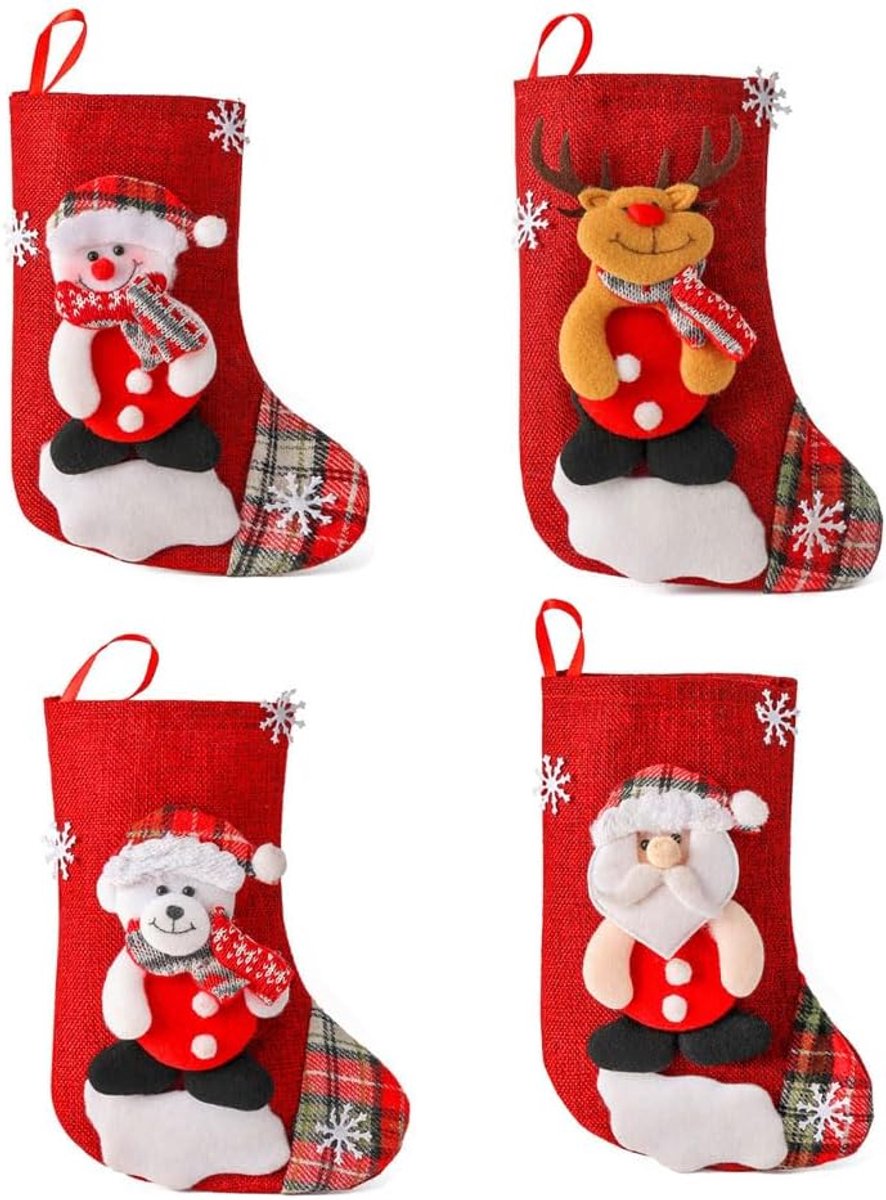 Set of 4 Christmas Stockings, Large Christmas Boots, Santa Stocking for Filling and Hanging, Christmas Decoration for - ShopVlot