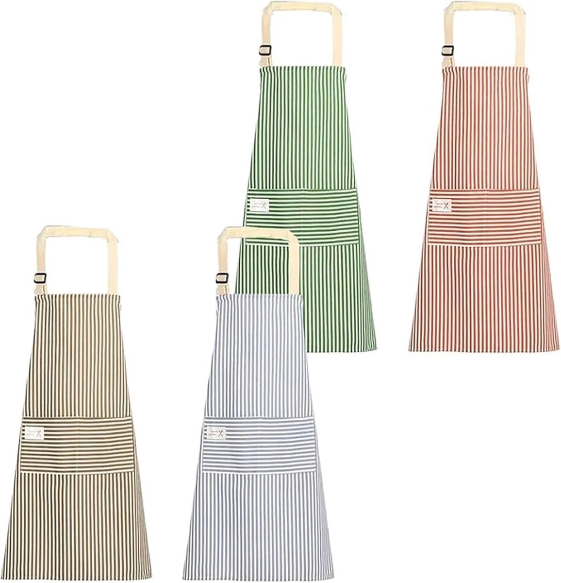 keukenschorten 4 stuks - katoen-linnen - met 2 zakken - ideaal voor koken - ShopVlot
