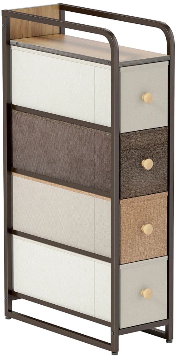 Dressoir - Ladekast met 4 laden van vliesstof - Opbergkast met stalen frame - 20 x 47 x 84,5 cm - Veel kleurig