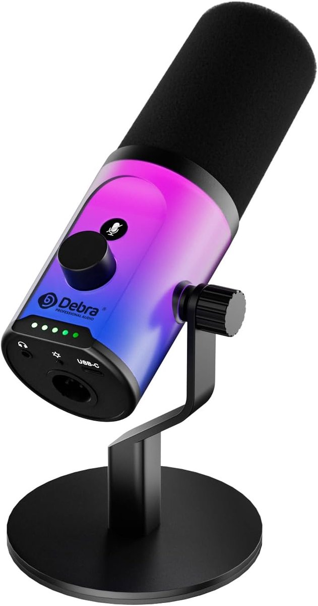 D Debra Professionele USB/XLR dynamische microfoon met RGB-verlichting en hoofdtelefoonherkenning – 192 kHz/24 bit - ShopVlot