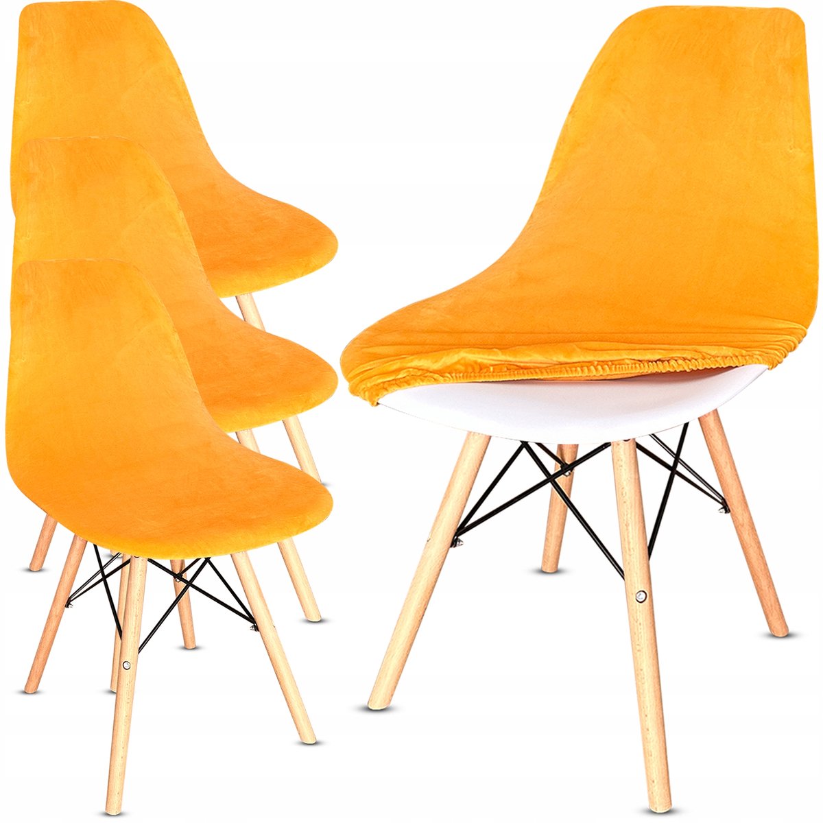 Set van 4 Stoelhoezen Scandinavische Stijl, Velours, Mosterdgeel