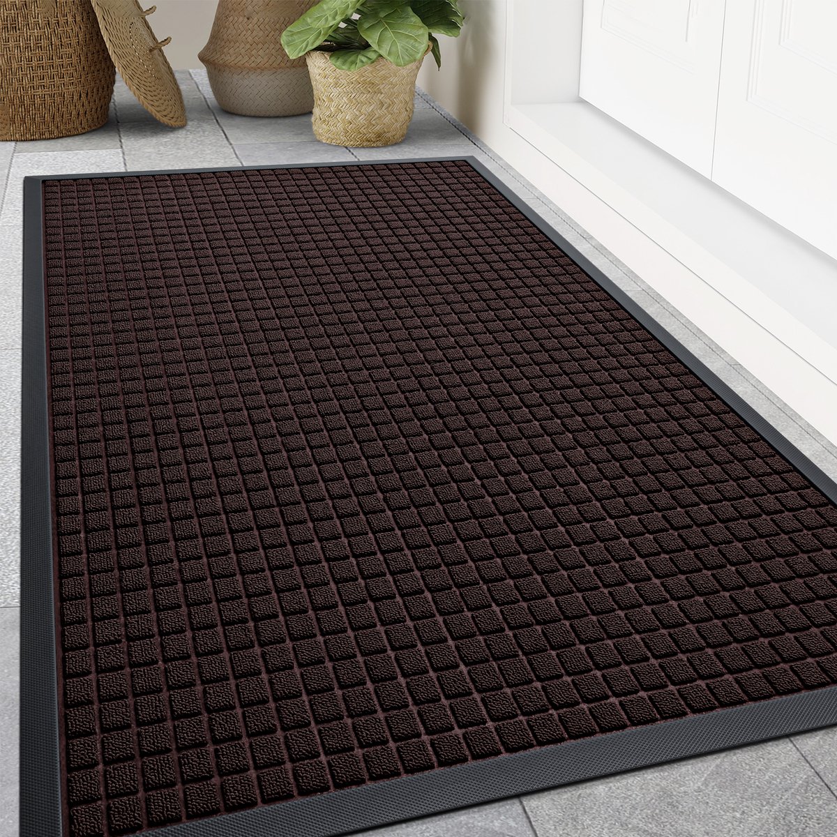 Olanly Deurmat - Buitenmat - Schoonloopmat - Antislip Rubbermat - 120x180cm - Bruin
