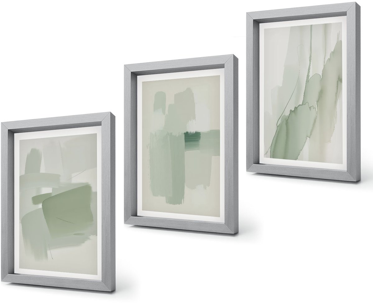 Coloray 4-Delige Schilderij Set - Abstracte patronen in aquarelstijl - 20 x 30 cm - Wanddecoratie - Schilderijen Set - Interieur Zilveren lijst