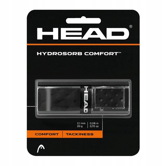 HEAD Hydrosorb Comfort grip, zwart, met "COMFORT" en "TACKINESS" tekst.