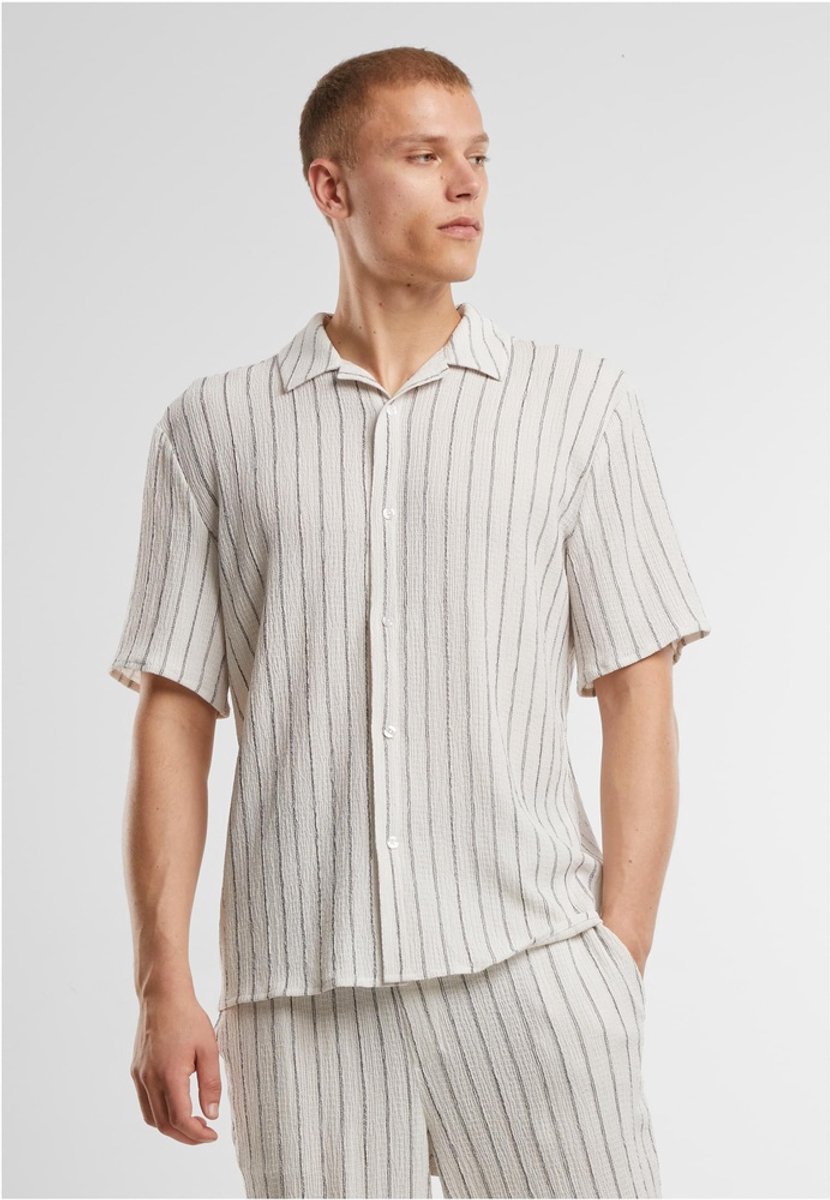 Urban Classics Striped Crinkle Resort Overhemd 5XL Gebroken Creme