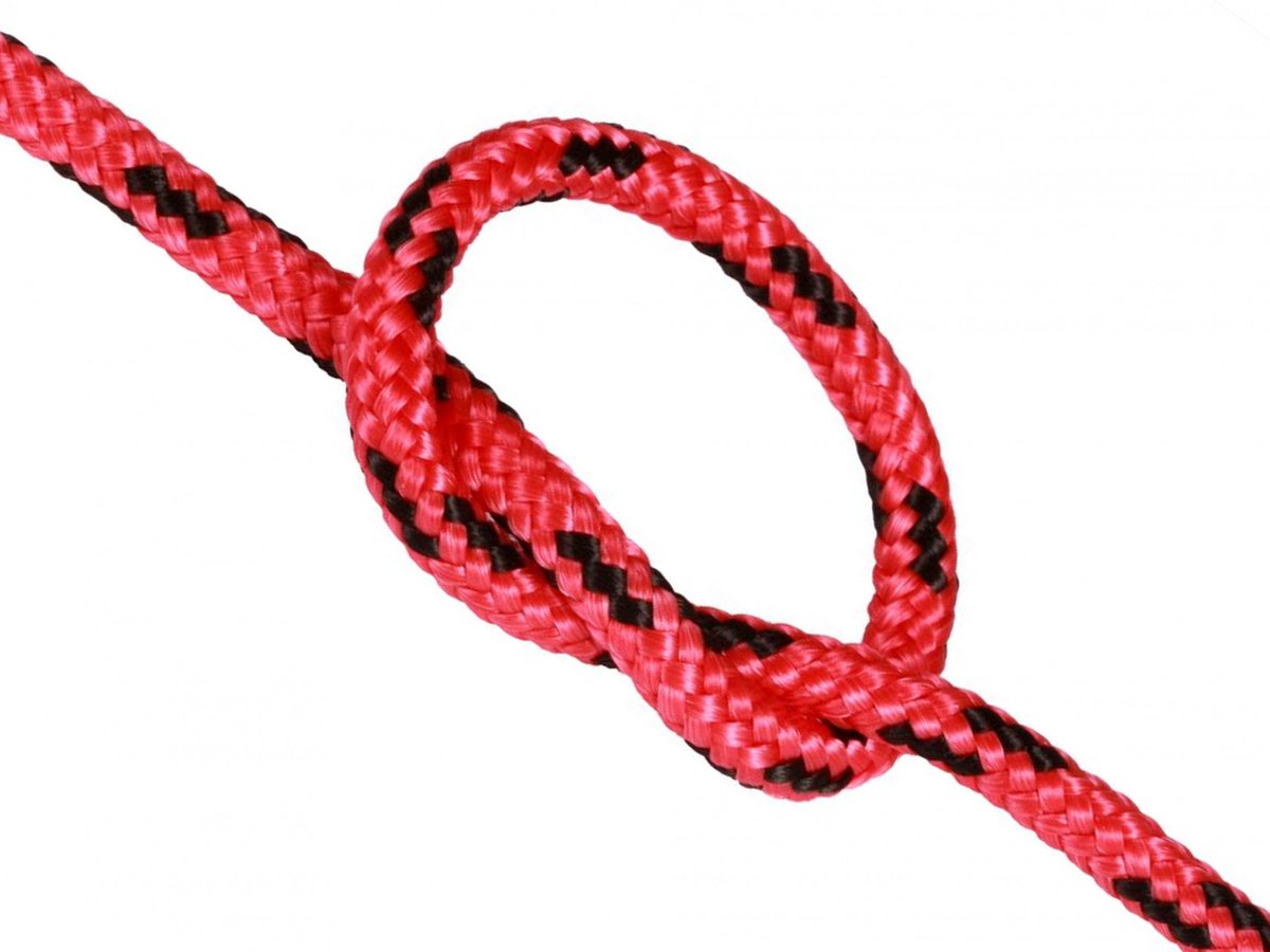 Gevlochten koord 4mm rood met zwarte spiraal, 2 meter