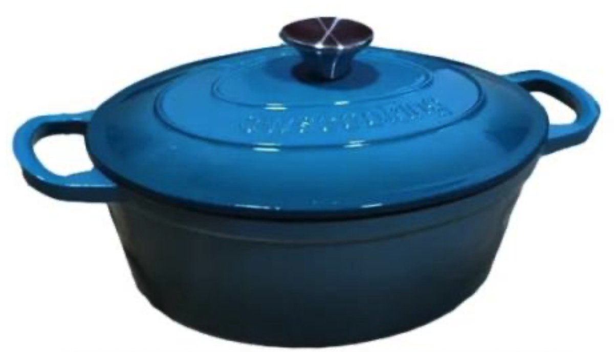 Gietijzeren Emaille Braadpan met Deksel - 28cm Blauw - Gas/Inductie