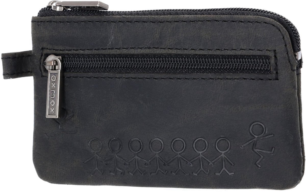 oxmox Leren sleutelgeval Leather Keyholder Jumping Jack 2.0 Embossed Vintage Black zwart