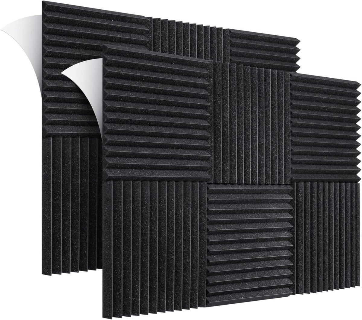 Acoustic Foam Panels, Set of 24 Self Adhesive Acoustic Fire Resistant Panels, Anti-Noise Foam, for Podcasting - ShopVlot
