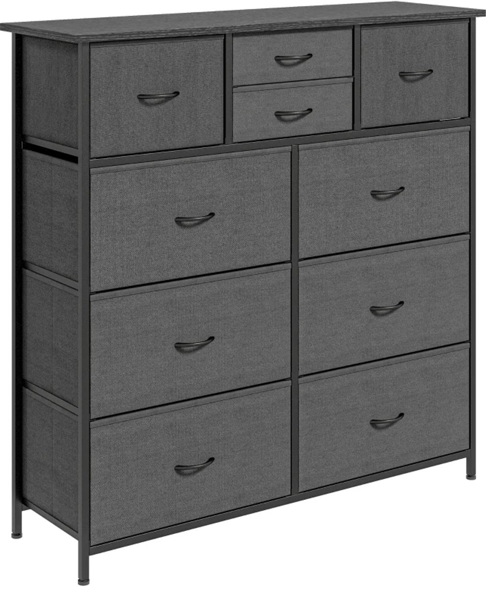 Dressoir - Ladekast met stoffen lades - 10 vakken - Metalen frame - 100 x 30 x 100 cm - Zwart