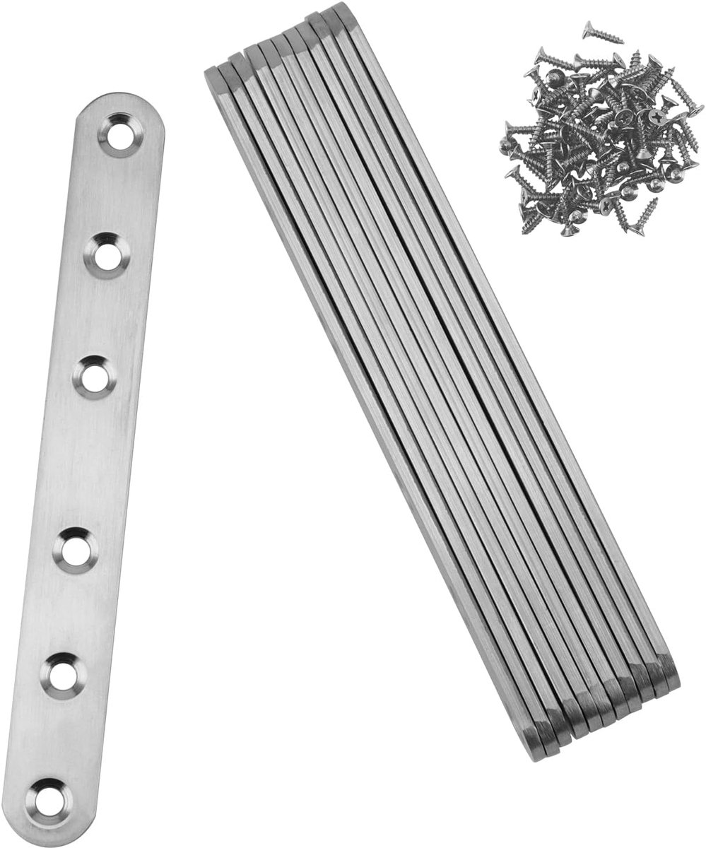 ZOENHOU Pack of 12 Flat Connectors, Stainless Steel Wood Connectors, Flat Connectors, 153mm x 20mm, Perforated Plate - ShopVlot