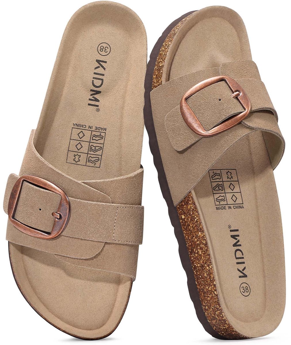 Homaxy - Unisex Sandalens – Koe suède Dames Slippers – Comfort slippers – Houten sandalens – Abrikooskleurig - 41- Geschikt voor een voetlengte van 25,8 cm