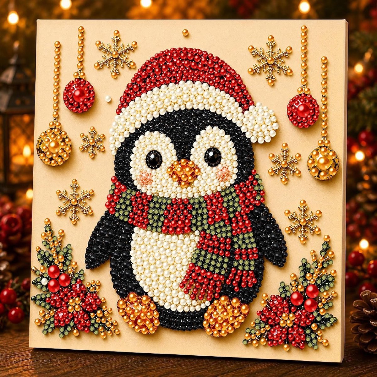DIY Diamond Painting - Kerst Diamond Painting Set met Parels - Pinguïn Diamond Painting Set - DIY Feestelijke Decoraties - Acryl Diamond Painting - Geschikt voor knutselaars - Zwarte & Pinguïn