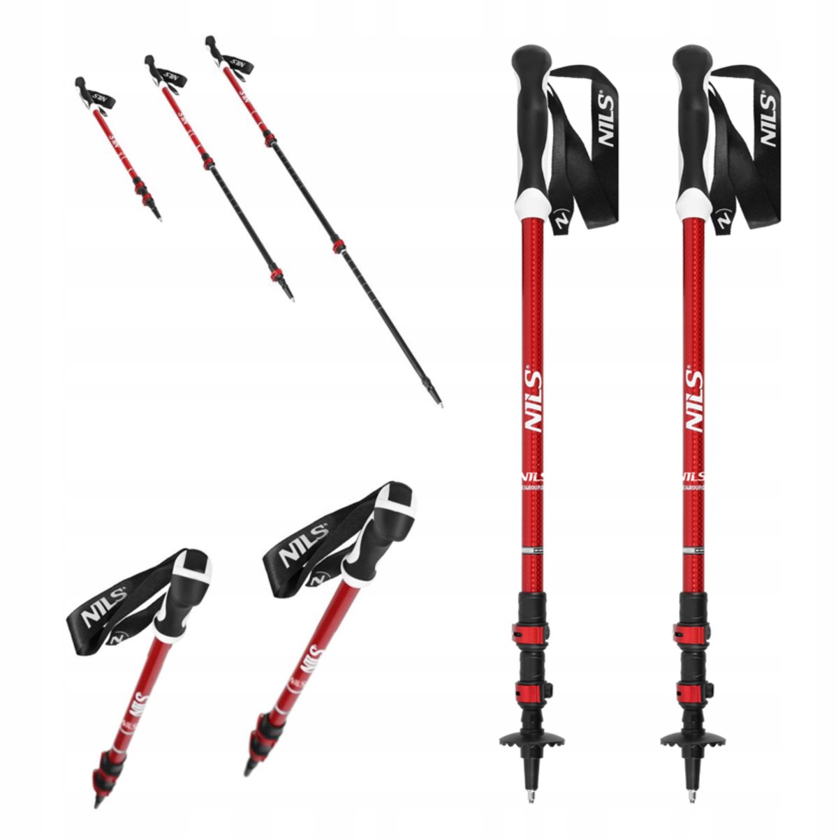 Merkloze Rode Aluminium Trekkingstokken, Verstelbaar voor Nordic Walking