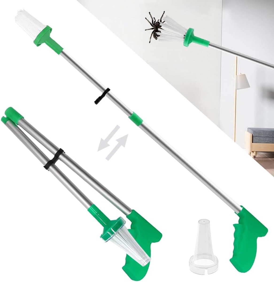 Spinnenvanger extra lang - inklapbare handgreep - veilig vangen en vrijlaten van insecten - ShopVlot