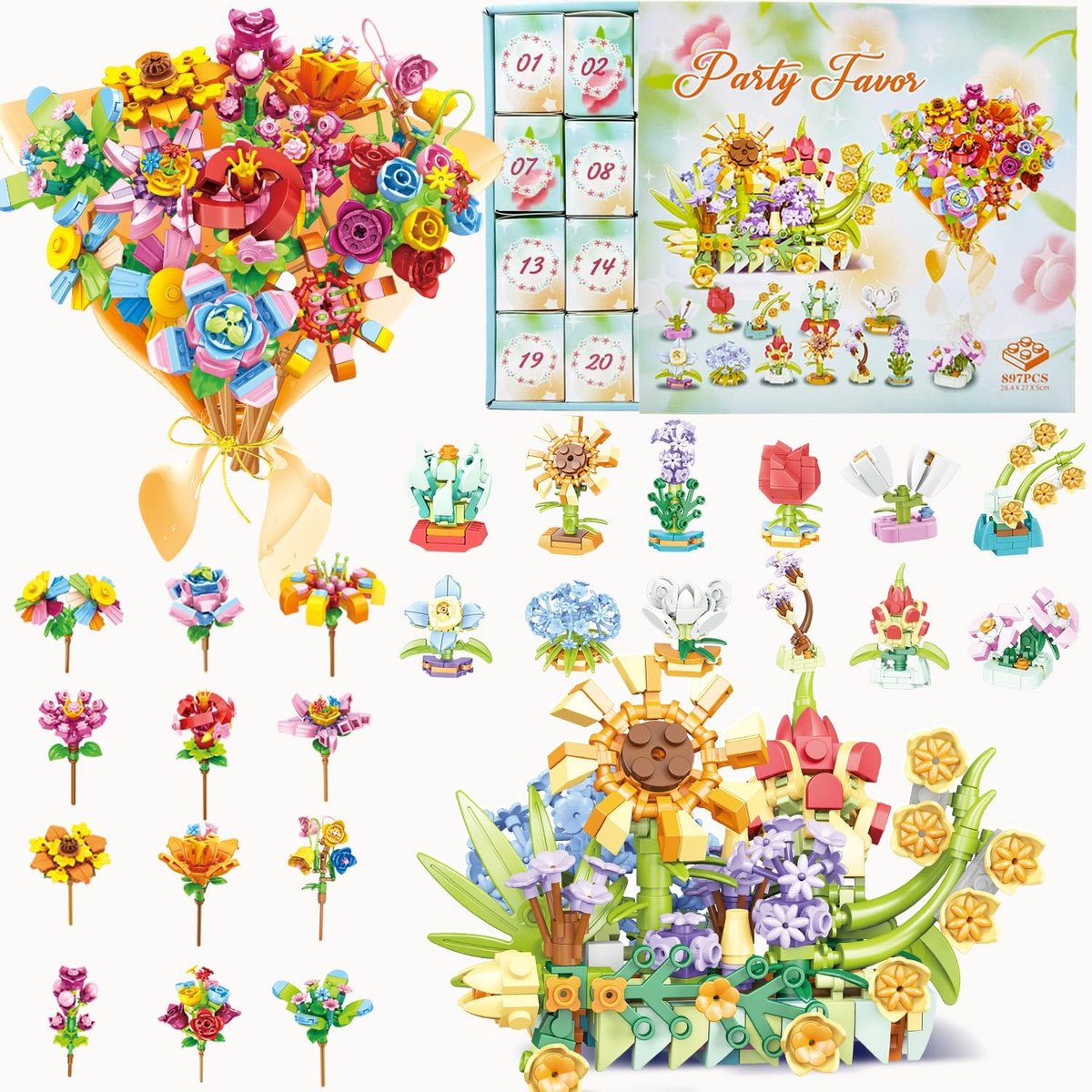 Adventskalender met bloemen - 24 kunstbloemen - creatieve puzzel - verrassingen voor kerst - ShopVlot
