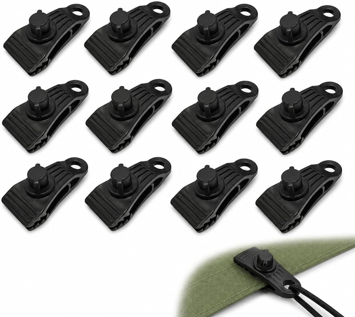 Zeilspanners 12 Stuks - Tarp Clips Zwart - Compact en Licht - Voor Camping en Luifels - ShopVlot