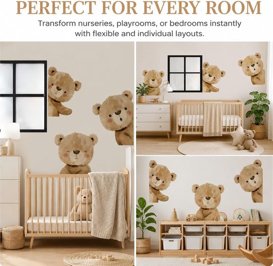 Muurstickers Kinderkamer Teddybeer – 3-delige set – Liefdevol ontwerp – Eenvoudige aanbrenging - ShopVlot — afbeelding 4