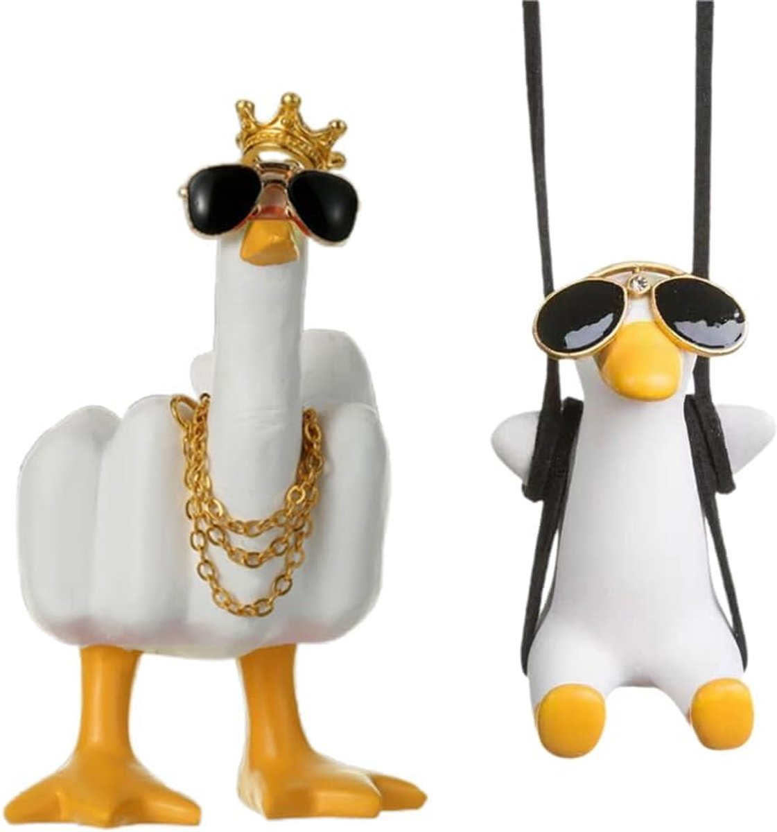Auto decoratie eend 2 stuks - wit - grappig design - speelse uitstraling - ShopVlot