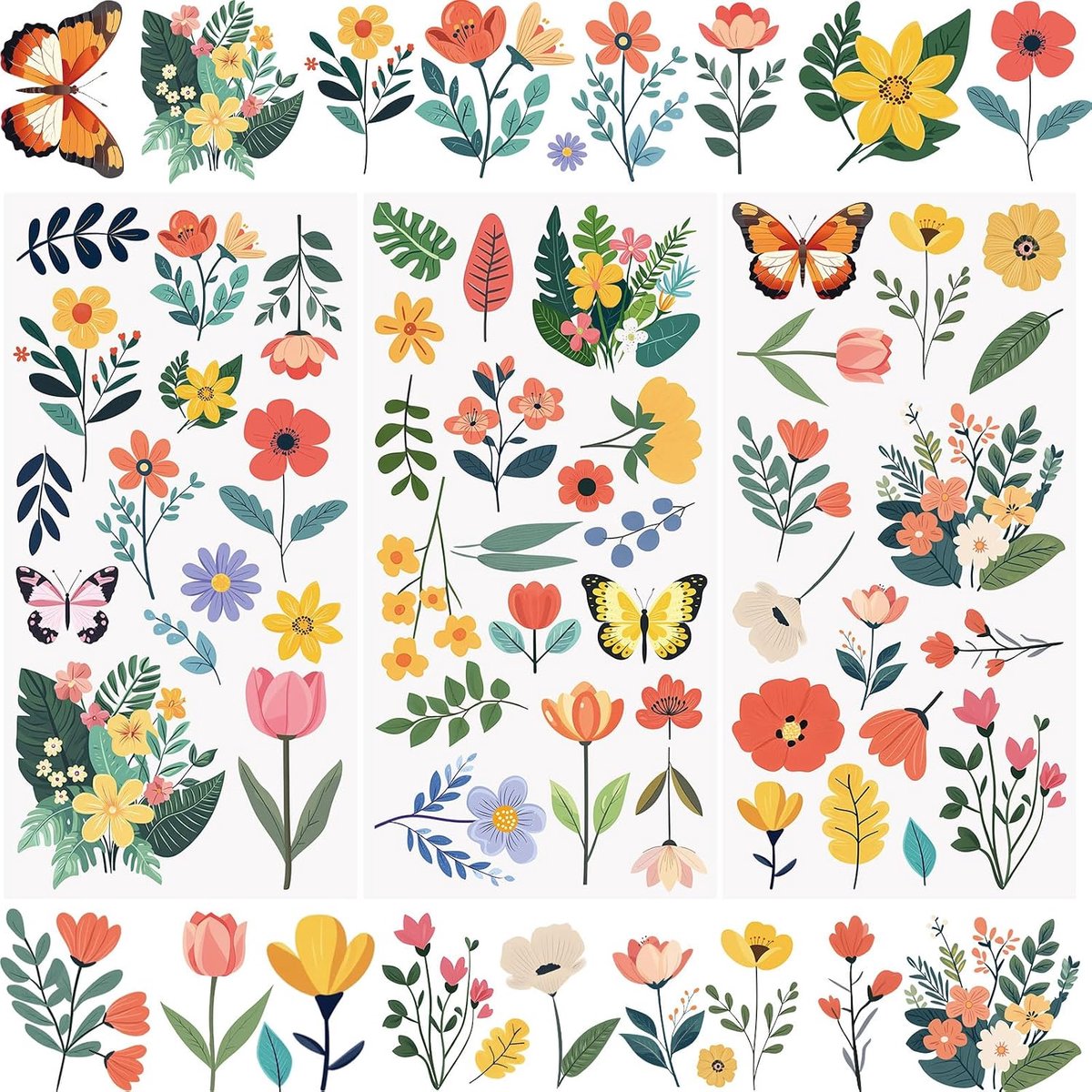 Sticker set voor meubels - 3 vellen bloemen en vlinders - waterdicht en duurzaam - perfect voor DIY decoratie - ShopVlot