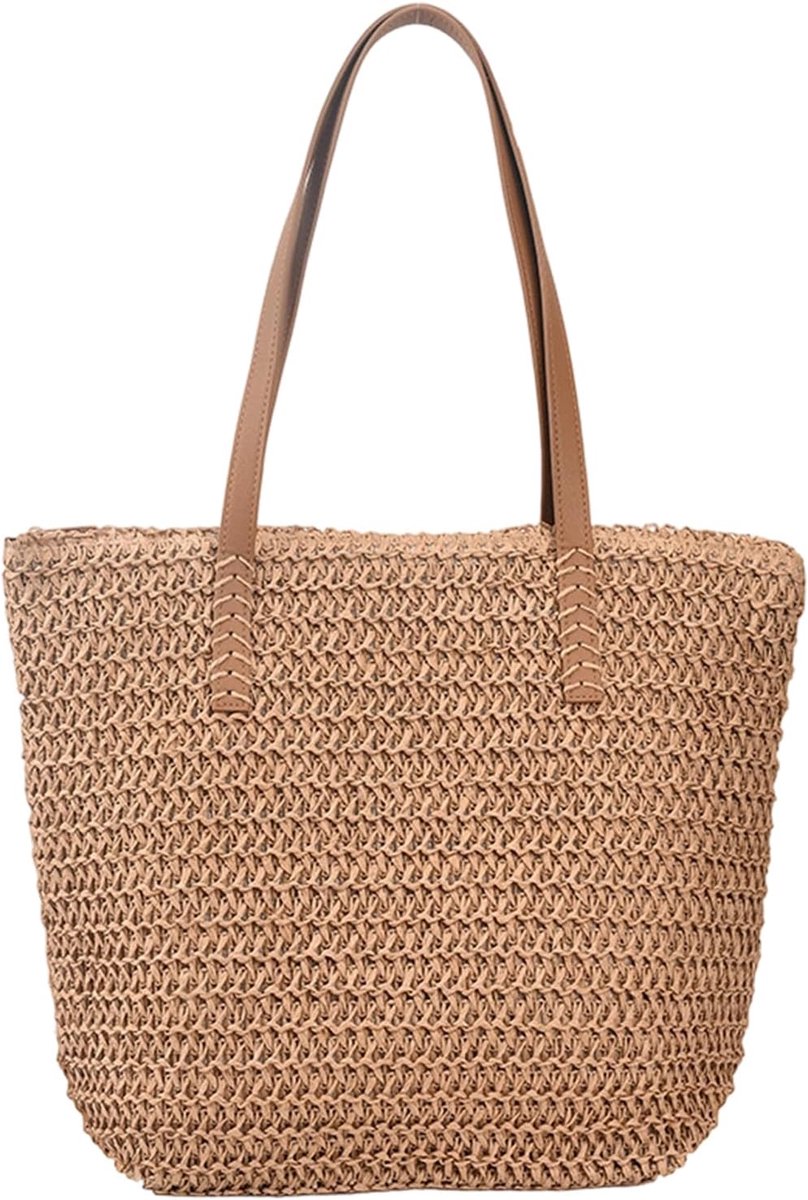 Schoudertas strandtas - stro - zomerse uitstraling - ideaal voor het strand - ShopVlot