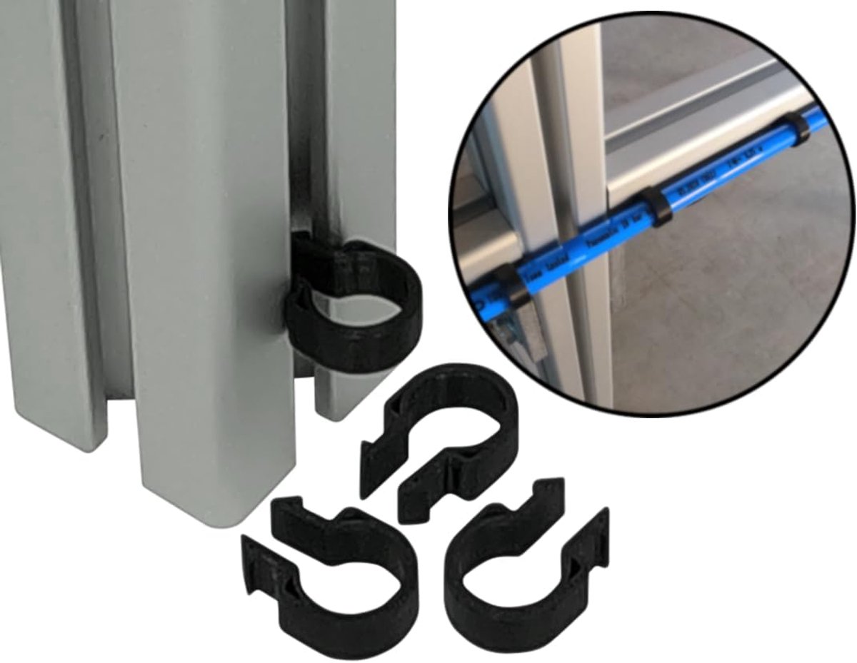 Kabelclips voor bevestiging aan constructieprofiel - I-type groef 8, zwart - Snelle montage met push-click functie - ShopVlot