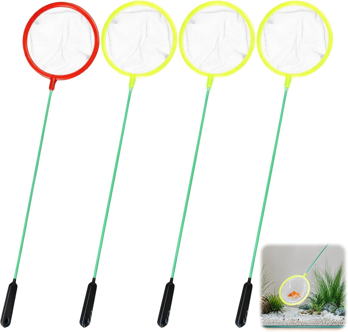mini-schepnet aquarium 31 cm - 4 stuks - willekeurige kleuren - ideaal voor vissenverzorging - ShopVlot