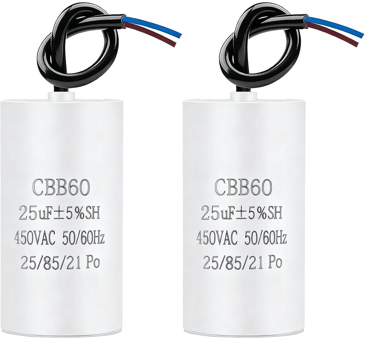 2pcs CBB60 25uF 450V AC Start Capacitors, Motor Capacitors 38 x 70 mm for Pool Pump, Compressor, Washing Machine - ShopVlot