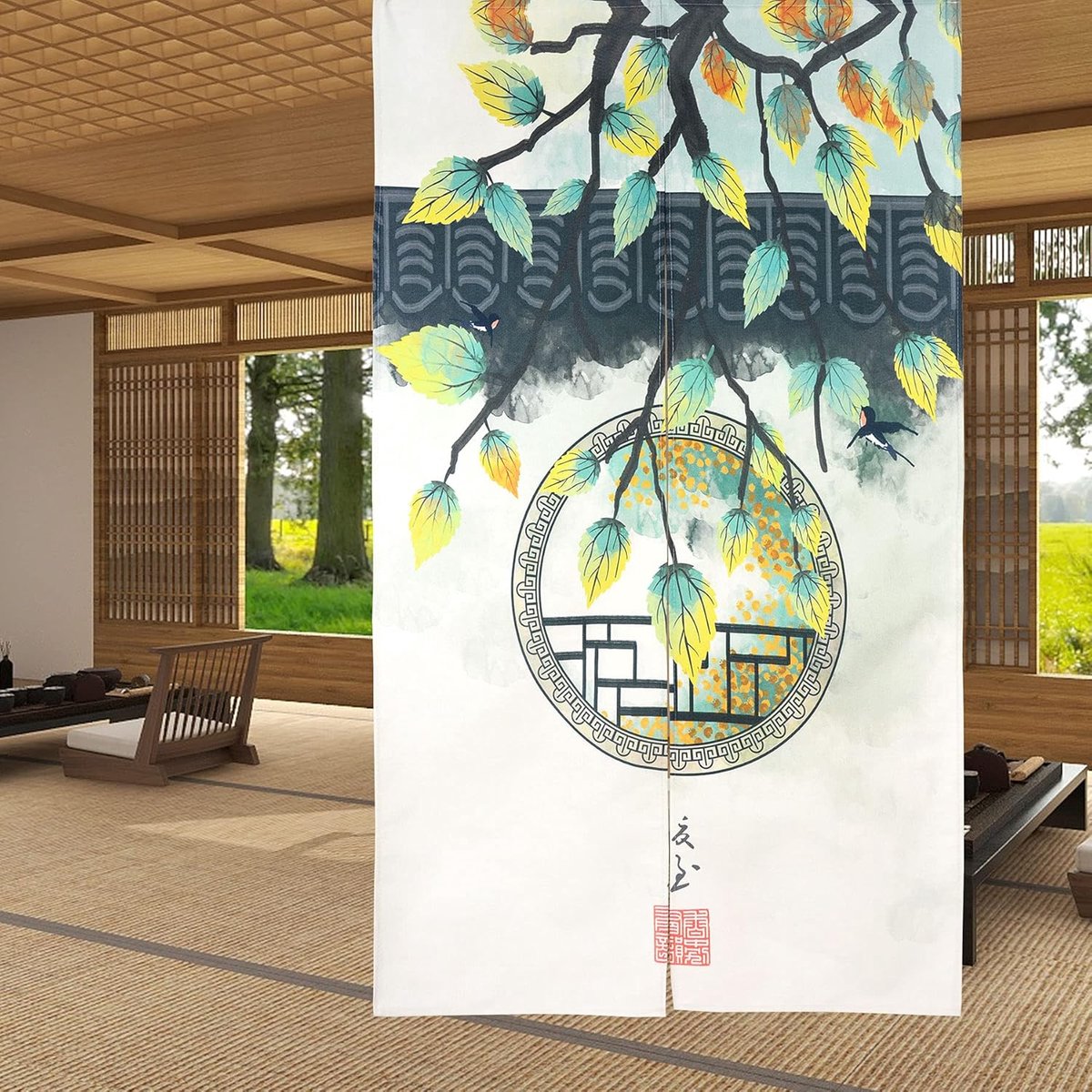 LIGICKY Chinese Style Japanese Norwegians Doorway Curtain Linen Koi Fish Lotus Leaf Printed Asian Window Treatment - ShopVlot