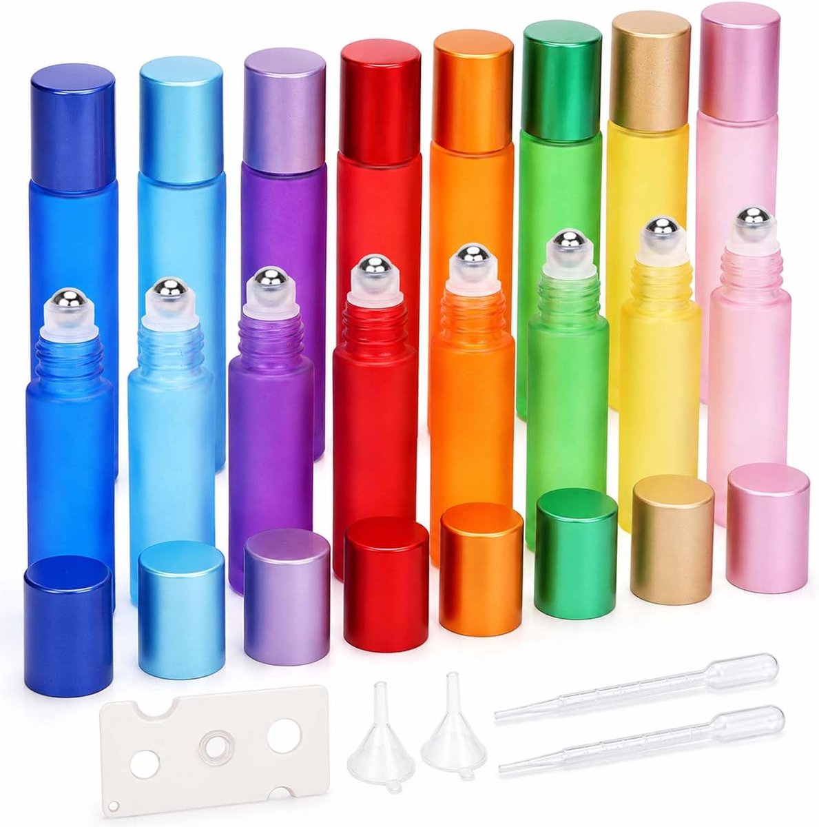 16 Stuks Roll On Glazen Flessen voor Etherische Olie, 10 ml, Lege Glazen Flessen met Roestvrijstalen Rollerbal - ShopVlot