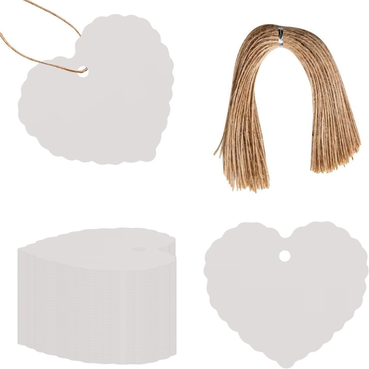 100 Stuks Witte Kraft Cadeaulabels Hartvormig 5,5x6cm Met Geel Touw, Hanglabels Voor Valentijn Bruiloft Cadeaus - ShopVlot