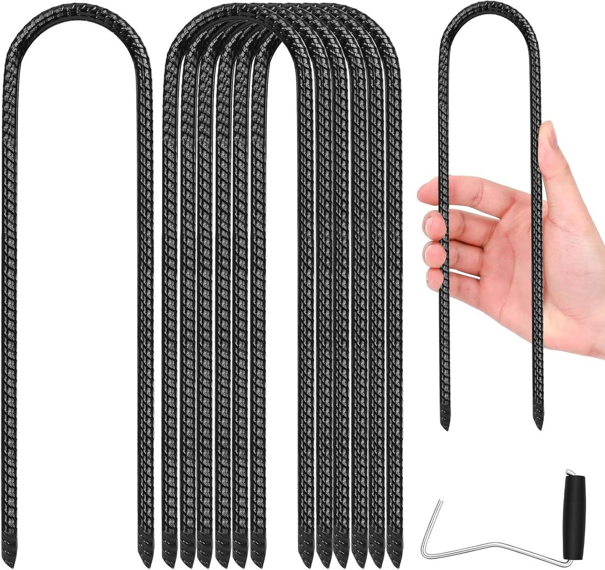 Grondankers 8 stuks - Tent haringen - Buiten stabiliseren - Extra stevig staal - 30 cm lengte - Zwart
