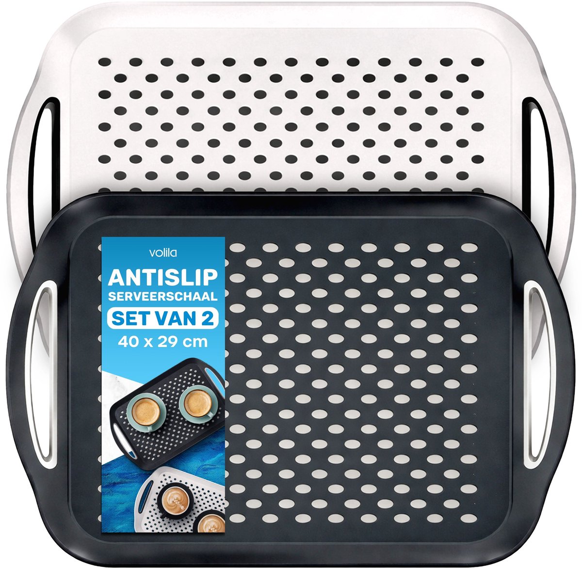 2 Stuks Dienblad Rechthoekig, Anti-slip Dienblad, Diep dienblad met antislip Met handvatten
