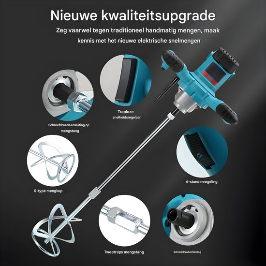 Industriële mixer - Voor beton en mortel - 6-versnellingen, 2100W krachtige variabele snelheidsmixer - Blauw — afbeelding 5