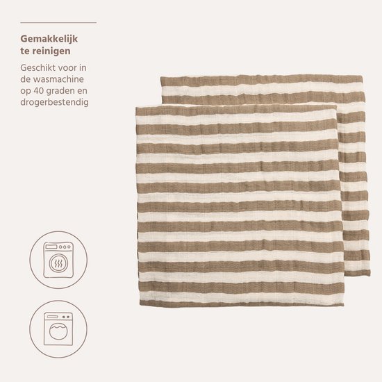 Meyco Baby Fat Stripe Pre-washed Hydrofiele Doeken - 2-pack - Pre-washed Hydrofiel - Taupe - 70x70cm — afbeelding 3