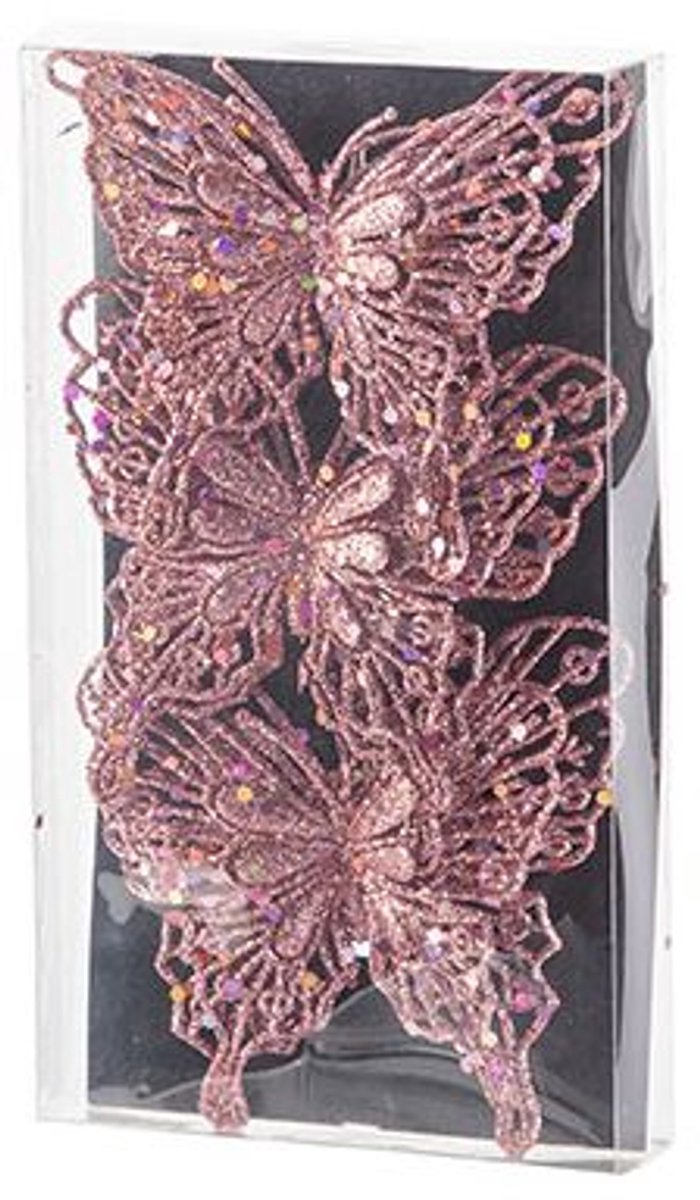 Cosy @ Home Clip Vlinder Set3 Glitter Roze 11x2xh12c