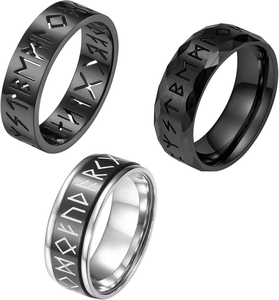 Ringen Set voor Mannen Vrouwen, Fidget Ringen voor Stress Relief, Draaibare Spinner Ringen, Roestvrij Stalen Ringen, Meditatie Ringen Zwart Heren Viking Cool Bands Ringen