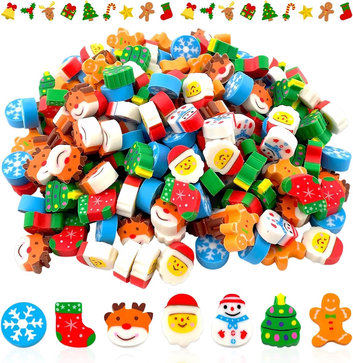 Kerstgum voor kinderen, 200 stuks cadeautjes, kerstman, sneeuwvlok, sneeuwpop, gum, feestgeschenken, spelletjes, schoolprijzen