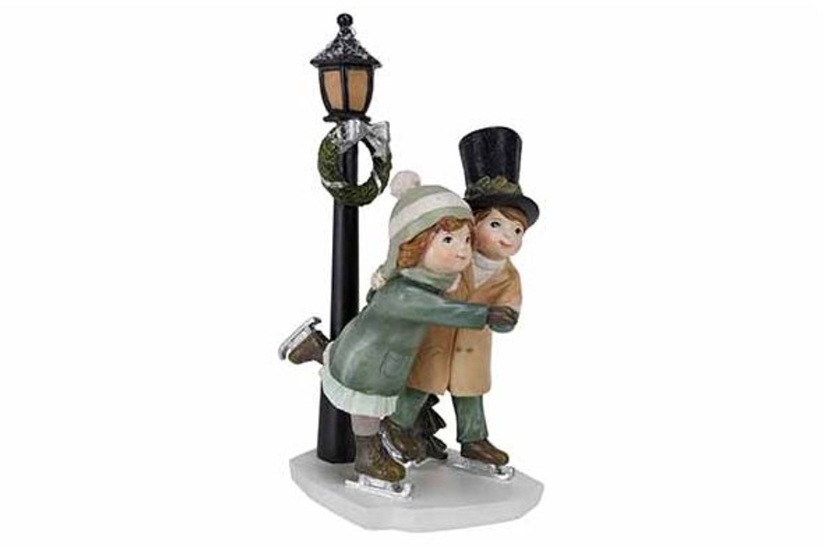 Ornament Boy-girl Skating Groen 12,8x9,2 Xh21,2cm Polyresin