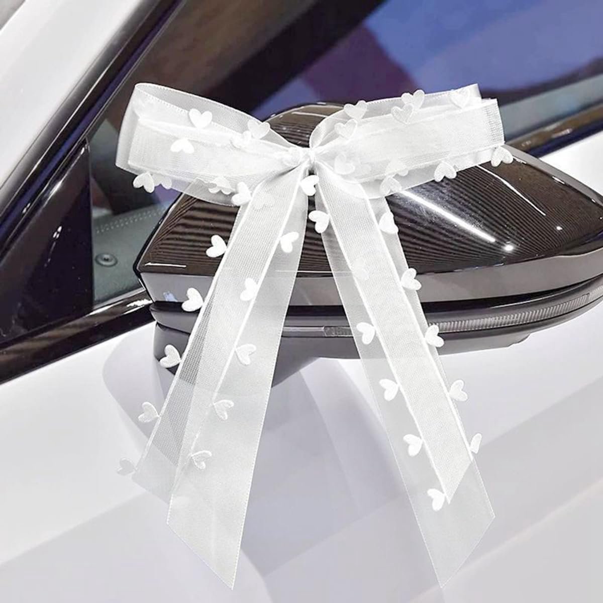50 stuks autostrikken voor bruiloft, autostrikken, antennestrikken, wit, autosieraden voor bruiloft, handgemaakt satijnen lint, eenvoudig te binden aan de auto, voor bruiloft, autosieraden,
