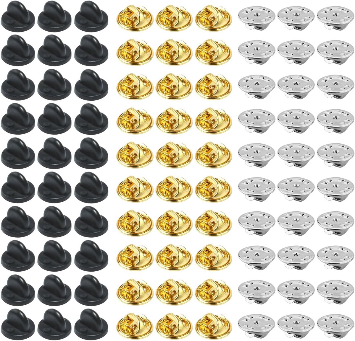 120 stuks vlinderkoppelingspin-ruggen, 40 stuks zwarte rubberen pin-achterkant, 80 stuks zilvergouden metalen vergrendelingsruggen, vervangende uniforme stropdasspelden aan de achterkant, voor