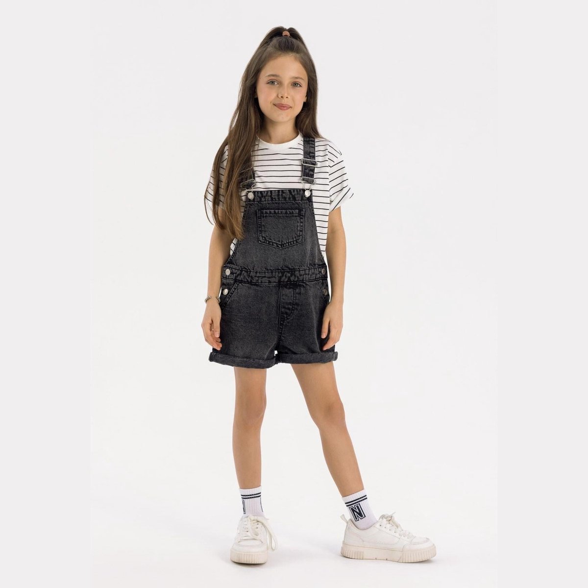 Minoti jumpsuit meisjes zwart denim tuinbroek - 100% katoen