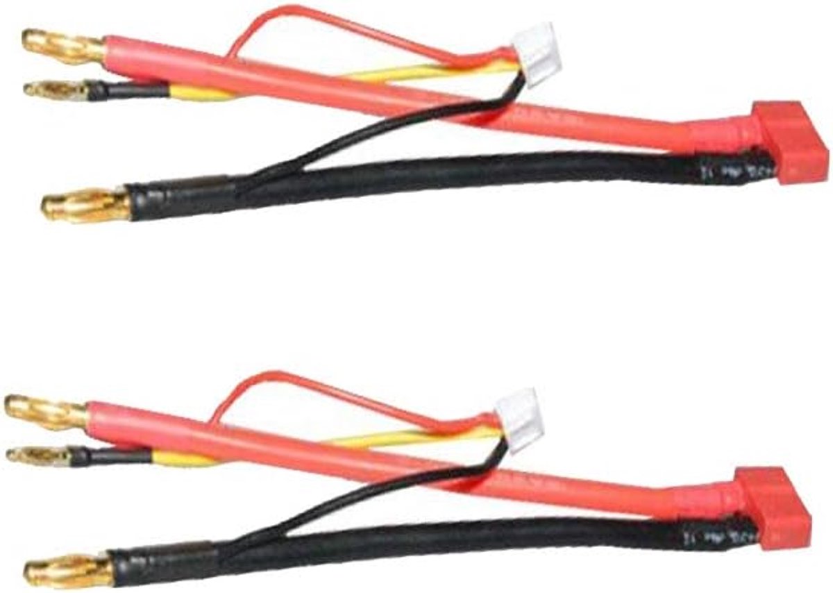 2-Pack Deans T-Connector Vrouwelijk naar 4 mm Banaan Plug Ronde Plug met 2S JST-XH Balance Kabel voor RC Lipo