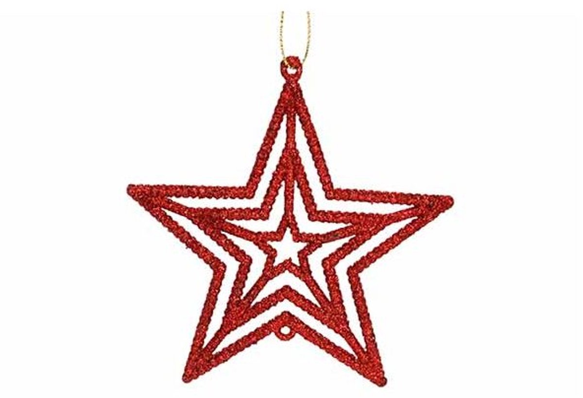 Hanger Star Glitter Rood 10xh10cm Kunsts Tof