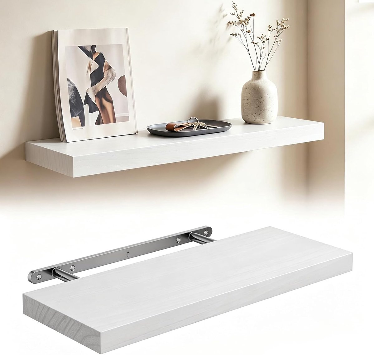 Zwevende planken, wandplanken, 40 cm, boekenplank, keukenrek, wandplank met hangrek voor slaapkamer, keuken, kantoor, woonkamer, badkamer enz. (wit, set van 1)