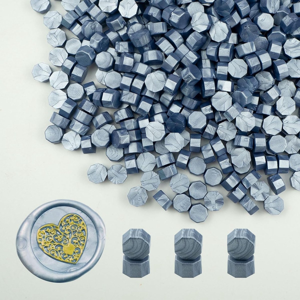 Ioggtser 500 PCS Octagon Verzegelende Wasparels voor Waszegelstempel, Verzegelende Parels voor Huwelijks- en Feestuitnodigingen (Gray Blue)