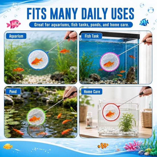 4 visnetten voor aquarium, 10 x 30 cm, fijnmazig met handvat, voor aquarium, vijver en reiniging — afbeelding 3